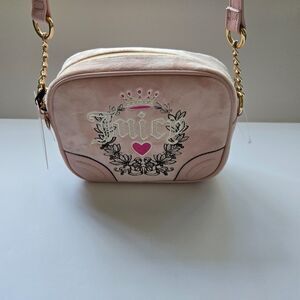 Juicy Couture Pink Diamond Heritage Crossbody Velour Embroidered Logo Bag